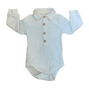 White Ribbed Cotton Polo Bodysuit ButtonUp Baby Size 12M